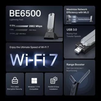 TP-Link Archer TBE400UH WiFi7 USB adaptér (BE6500, 2, 4GHz/5GHz/6GHz, USB3.0)