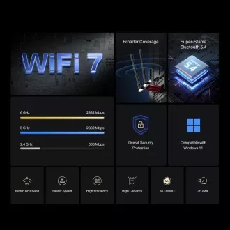 MERCUSYS MA37BE WiFi7 PCIe adaptér (BE6500, 2, 4GHz/5GHz/6GHz, Bluetooth5.4)