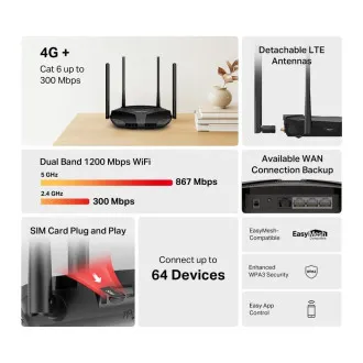 Mercusys MB235-4G WiFi5 EasyMesh router (AC1200, 4G LTE Cat6, 2, 4GHz/5GHz, 1xGbE LAN/WAN, 3xGbE LAN, 1xnanoSIM) - Použité