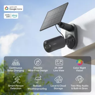 TP-Link Tapo C411 KIT vonkajšia kamera, solárny panel (3MP, 2K QHD, 1296p, IR 9m, WiFi, micro SD card, IP65)