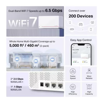 MERCUSYS Halo H37BE(2-pack) WiFi7 Mesh (BE6500, 2, 4GHz/5GHz, 2x2, 5GbELAN/WAN, 1xGbELAN/WAN)