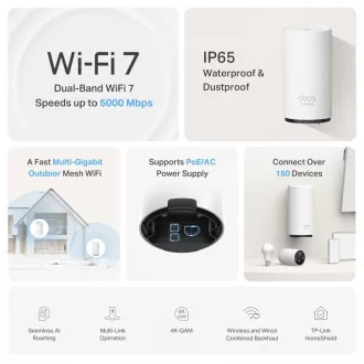 TP-Link Deco BE25-Outdoor (1-pack) vonkajší WiFi7 Mesh (BE3600, 2, 4GHz/5GHz, 2x2, 5GbELAN/WAN, 2xPoE)