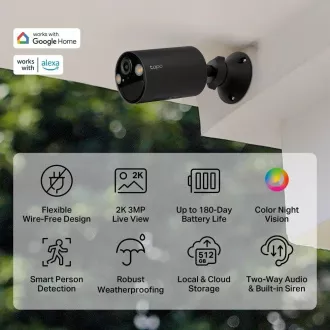 TP-Link Tapo C411 vonkajšia kamera (3MP, 2K QHD, 1296p, IR 9m, WiFi, micro SD karta, IP65)