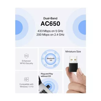 MERCUSYS MA20NB WiFi5 USB nano adaptér (AC650, 2, 4GHz/5GHz, Bluetooth5.0, USB2.0)