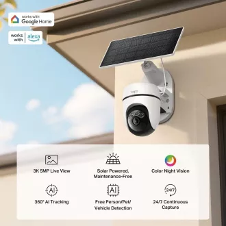 TP-Link Tapo C630 KIT vonkajšia kamera, solárny panel (5MP, 3K, 1620p, IR 16m, WiFi, micro SD card, IP65)