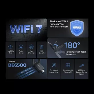 MERCUSYS MA37BEH WiFi7 USB adaptér (AC1300, 2, 4GHz/5GHz/6GHz, USB3.0)