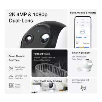 TP-Link Tapo C840 detská pestúnka s dvojitým objektívom (4MP, 2K 1440p, IR, WiFi, micro SD card)