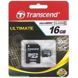 TRANSCEND MicroSDHC karta 16GB Class 10 + adaptér TRANSCEND MicroSDHC karta 16GB Class 10 + adaptér