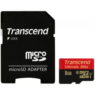 TRANSCEND MicroSDHC karta 8GB Ultimate, Class 10 UHS-I 600x, MLC + adaptér