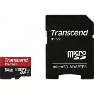 TRANSCEND MicroSDXC karta 64GB Premium, Class 10 UHS-I 400x (R: 85/W: 35 MB/s) + adaptér