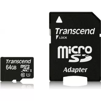 TRANSCEND MicroSDXC karta 64GB Premium, Class 10 UHS-I 400x (R: 85/W: 35 MB/s) + adaptér