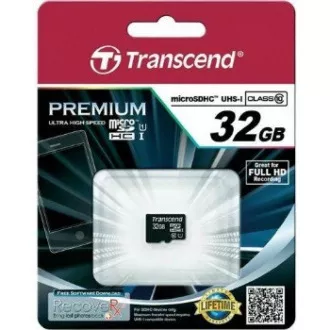 TRANSCEND MicroSDHC karta 32GB Premium, Class 10 UHS-I 300x, bez adaptéra