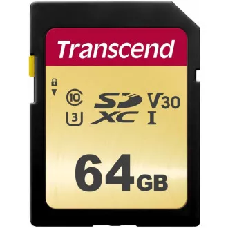 TRANSCEND SDXC karta 64GB 500S, UHS-I U3 V30 (R:95/W:60 MB/s)