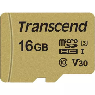 TRANSCEND MicroSDHC karta 16GB 500S, UHS-I U3 V30 + adaptér