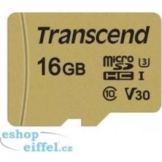 TRANSCEND MicroSDHC karta 16GB 500S, UHS-I U3 V30 + adaptér