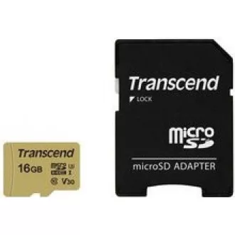 TRANSCEND MicroSDHC karta 16GB 500S, UHS-I U3 V30 + adaptér