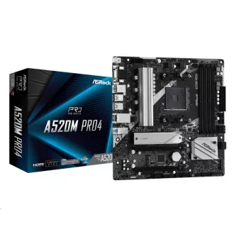 ASRock MB Sc AM4 A520 PRO4, AMD A520, 4xDDR4, HDMI, DP