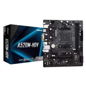 ASRock MB Sc AM4 A520-HDV, AMD A520, 2xDDR4, HDMI, DVI