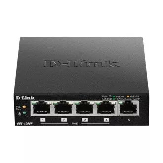 D-Link DES-1005P B1 5-Port 10/100 PoE Desktop Switch, 4x PoE+, 60W pre PoE