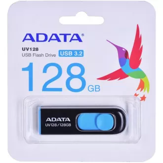 ADATA Flash Disk 128GB UV128, USB 3.1 Dash Drive (R: 90/W: 40 MB/s) čierna / modrá