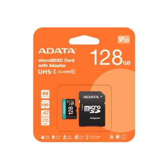 ADATA MicroSDXC karta 128GB Premier Pro UHS-I V30S (R: 100/W: 80 MB/s) + SD adaptér ADATA MicroSDXC karta 128GB Premier Pro UHS-I V30S (R: 100/W: 80 MB/s) + SD adaptér