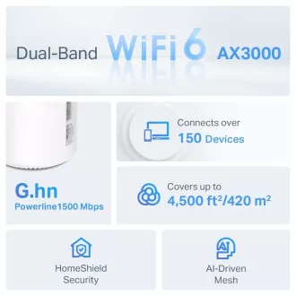 TP-Link Deco PX50 (2-pack) WiFi6 Powerline Mesh (AX3000, 2, 4GHz/5GHz, 3xGbELAN/WAN)