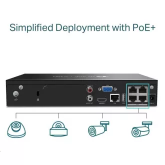 TP-Link VIGI NVR1004H-4P, videorekordér, 4 kanály, 4xPoE, 1xSATA, 1x100Mbps LAN, 2xUSB2.0, 1xHDMI, 1xVGA