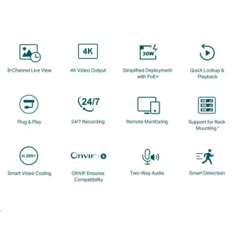 TP-Link VIGI NVR1008H-8P, videorekordér, 8 kanálov, 8xPoE, 1x100Mbps LAN, 1xVGA, 1xHDMI, 2xUSB2.0