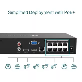 TP-Link VIGI NVR1008H-8P, videorekordér, 8 kanálov, 8xPoE, 1x100Mbps LAN, 1xVGA, 1xHDMI, 2xUSB2.0