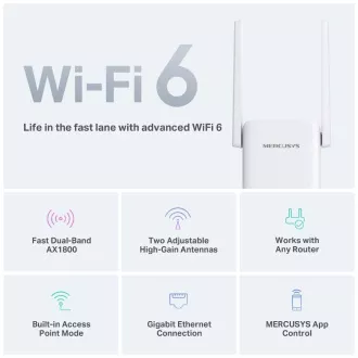 MERCUSYS ME70X WiFi6 Extender/Repeater (AX1800, 2, 4GHz/5GHz, 1xGbELAN) MERCUSYS ME70X WiFi6 Extender/Repeater (AX1800, 2, 4GHz/5GHz, 1xGbELAN)