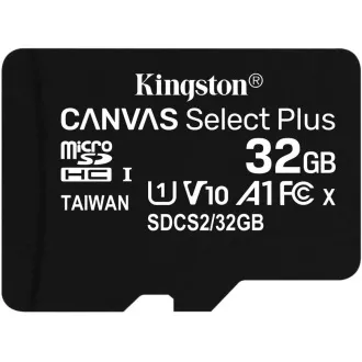 Kingston 32GB micSDHC Canvas Select Plus 100R A1 C10 Card + SD adaptér Kingston 32GB micSDHC Canvas Select Plus 100R A1 C10 Card + SD adaptér