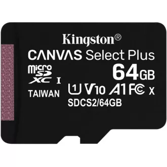 Kingston 64GB micSDXC Canvas Select Plus 100R A1 C10 Card + SD adaptér