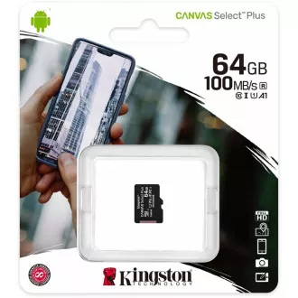 Kingston 64GB micSDXC Canvas Select Plus 100R A1 C10 Card + SD adaptér