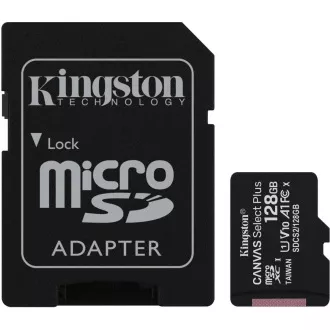 Kingston 128GB micSDXC Canvas Select Plus 100R A1 C10 Card + SD adaptér