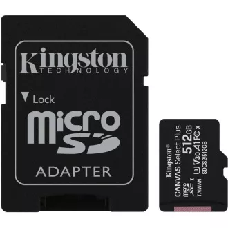 Kingston 512GB micSDXC Canvas Select Plus 100R A1 C10 Card + SD adaptér Kingston 512GB micSDXC Canvas Select Plus 100R A1 C10 Card + SD adaptér
