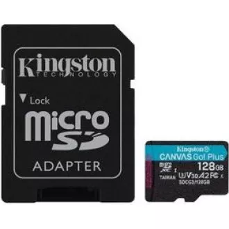 Kingston MicroSDXC karta 128GB Canvas Go! Plus, R: 170/W: 90MB/s, Class 10, UHS-I, U3, V30, A2 + Adaptér