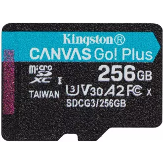Kingston MicroSDXC karta 256GB Canvas Go! Plus, R: 170/W: 90MB/s, Class 10, UHS-I, U3, V30, A2 + Adaptér