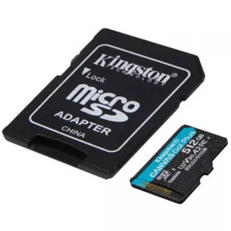 Kingston MicroSDXC karta 512GB Canvas Go! Plus, R: 170/W: 90MB/s, Class 10, UHS-I, U3, V30, A2 + Adaptér