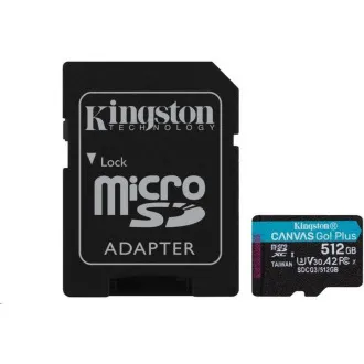 Kingston MicroSDXC karta 512GB Canvas Go! Plus, R: 170/W: 90MB/s, Class 10, UHS-I, U3, V30, A2 + Adaptér - Použité Kingston MicroSDXC karta 512GB Canvas Go! Plus, R: 170/W: 90MB/s, Class 10, UHS-I, U3, V30, A2 + Adaptér - Použité