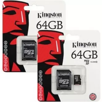 Kingston MicroSDXC karta 64GB Canvas Go! Plus, R: 170/W: 70MB/s, Class 10, UHS-I, U3, V30, A2 + Adaptér