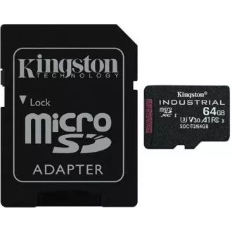 Kingston 64GB microSDXC Industrial C10 A1 pSLC Card + SD Adapter