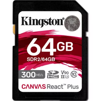 Kingston 64 GB Canvas React Plus SDHC UHS-II 300 R/260 W U3 V90 pre Full HD/4K/8K