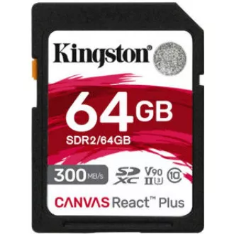 Kingston 64 GB Canvas React Plus SDHC UHS-II 300 R/260 W U3 V90 pre Full HD/4K/8K