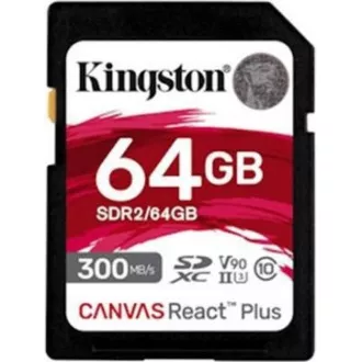 Kingston 64 GB Canvas React Plus SDHC UHS-II 300 R/260 W U3 V90 pre Full HD/4K/8K