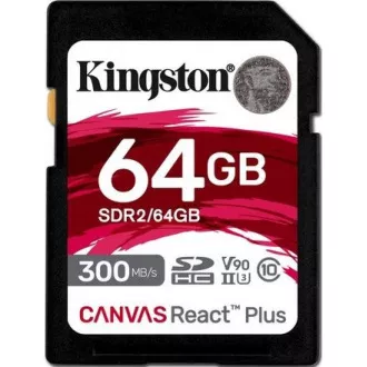 Kingston 64 GB Canvas React Plus SDHC UHS-II 300 R/260 W U3 V90 pre Full HD/4K/8K