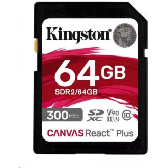 Kingston 64 GB Canvas React Plus SDHC UHS-II 300 R/260 W U3 V90 pre Full HD/4K/8K