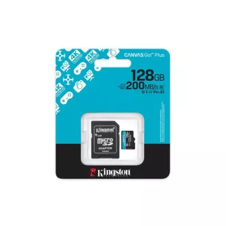 Kingston MicroSDXC karta 128GB Canvas Go! Plus, R: 200/W: 160MB/s, Class 10, UHS-I, U3, V30, A2 + Adaptér Kingston MicroSDXC karta 128GB Canvas Go! Plus, R: 200/W: 160MB/s, Class 10, UHS-I, U3, V30, A2 + Adaptér