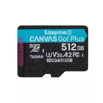 Kingston MicroSDXC karta 512GB Canvas Go! Plus, R: 200/W: 160MB/s, Class 10, UHS-I, U3, V30, A2 + Adaptér Kingston MicroSDXC karta 512GB Canvas Go! Plus, R: 200/W: 160MB/s, Class 10, UHS-I, U3, V30, A2 + Adaptér