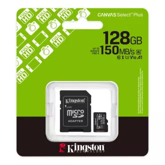 Kingston MicroSDXC karta 128 GB Canvas Select Plus, U1, V10, A1, SD Adaptér