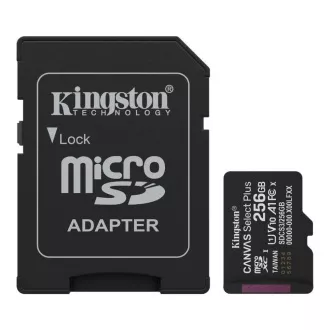 Kingston MicroSDXC 256GB karta Canvas Select Plus, U1, V10, A1, SD Adaptér Kingston MicroSDXC 256GB karta Canvas Select Plus, U1, V10, A1, SD Adaptér